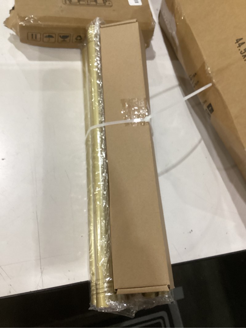 Condition photo showing Good Condition for gold double curtain rods for windows 36 to 72 inch, 1 inch adjustable decorative crystal dual curtain rod, heavy duty vintage double drapery pole with gold foil finials for living room gold 36"-72"