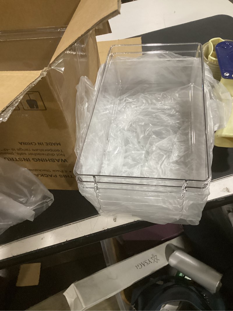 Condition photo showing Good Condition for (similar) 4 pack stackable storage drawers,clear acrylic drawer organizers with handles, easily assemble for fridge, bathroom,kitchen undersink,cabinet,pantry organization and storage 4pack 4.4\"h-with dividers