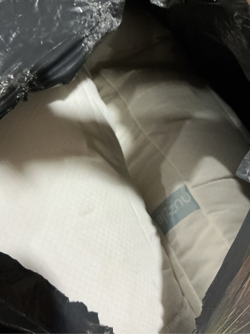 Condition photo showing As Is for nuzzle pillows standard size set of 2 adjustable firm pillows, luxury hotel collection bed pillows – best adjust height soft cooling pillows for back, stomach and side sleepers standard size (set of 2) white
