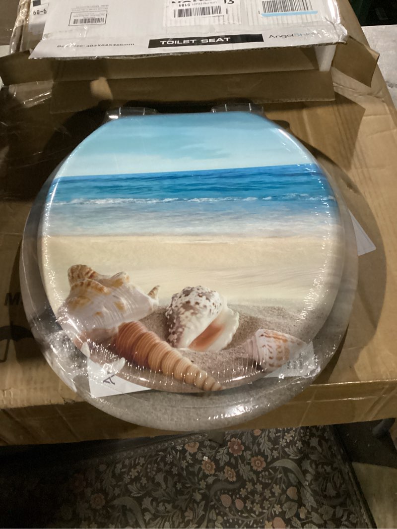 Condition photo showing New/Like New for Angol Shiold Round Toilet Seat Molded Wood Toilet Seat with Quietly Close and Quick Release Hinges, Easy to Install also Easy to Clean (Round, Beach) Round-16.5“ Beach