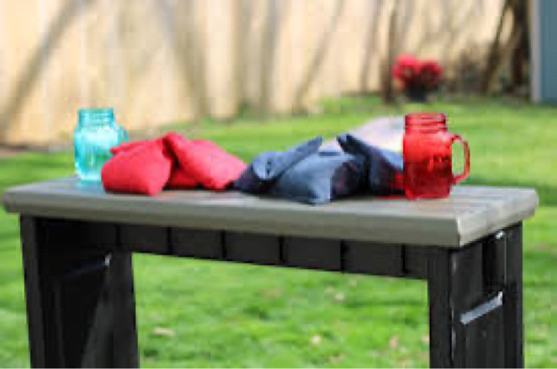 Dark gray single bar top and black base, ideal for patio, hot tub, backyard, durable weatherproof design, easy assembly without hardware