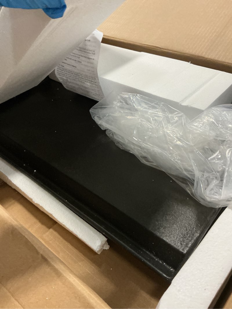 Condition photo showing Good Condition for updated cast iron griddle for gas grill, 23" x 16" large matte porcelain enamel griddle for gas & charcoal grills, universal flat top plate with extra high sidewalls for camping, tailgating, parties 23" x 16" x 2.6"
