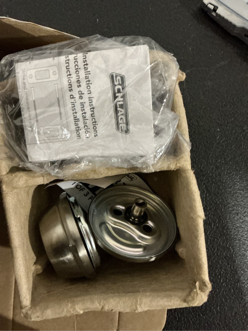 Condition photo showing As Is for schlage satin nickel zinc single cylinder deadbolt