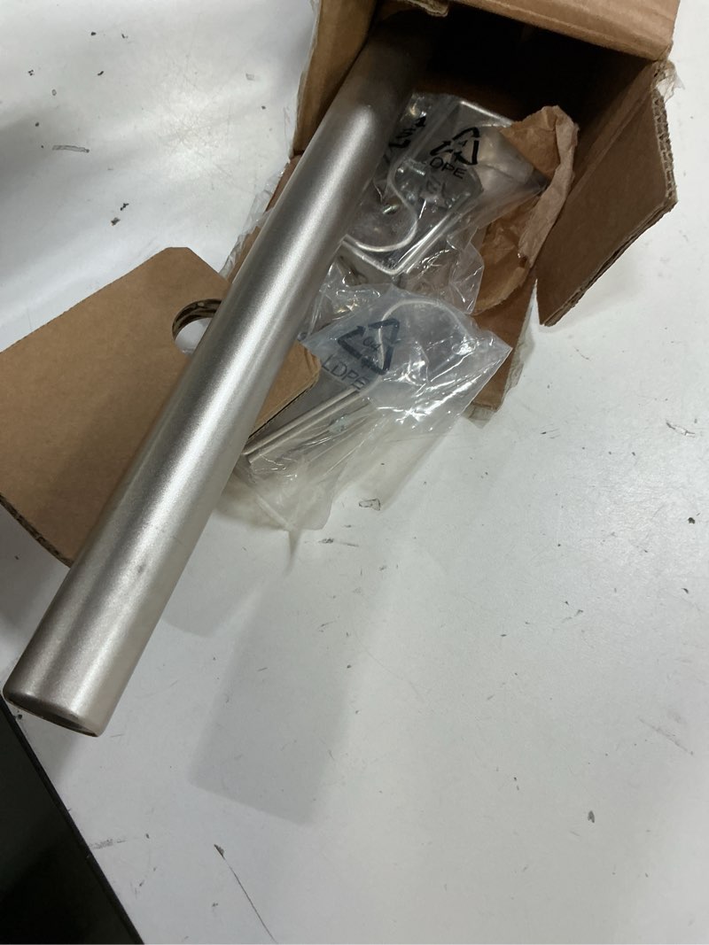 Condition photo showing As Is for amazon basics sturdy adjustable curtain rod for windows with round finials, easy installation, 1-inch rod, 36" to 72", nickel, 1-pack 1-inch rod 36" to 72" nickel 1-pack