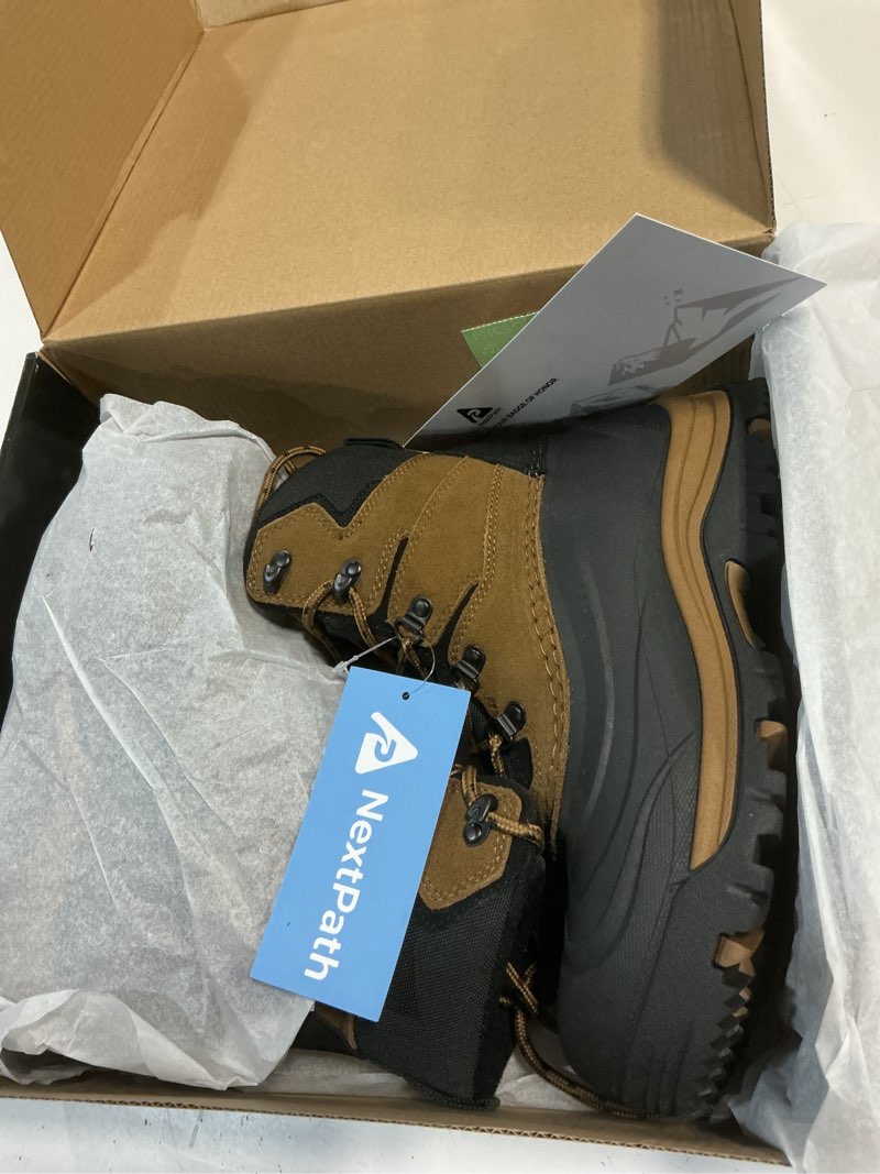 Condition photo showing New/Like New for men's snow boots winter boots for men 8 inch waterproof insulated winter work boots for men snow hiking boots black size 7