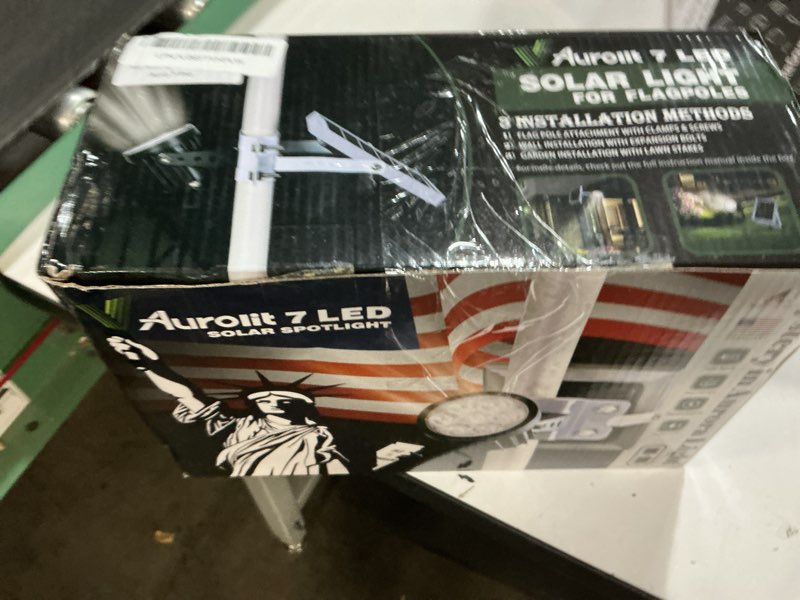 Condition photo showing New/Like New for flagpole light solar powered,auro 7 pro solar spot light 7 led for 1.5"-3.3" poles,18 hour dusk to dawn auto on/off,7w outdoor ip65 waterproof,multiuse on landscape,wall - cold white 7500mah 6"x10"
