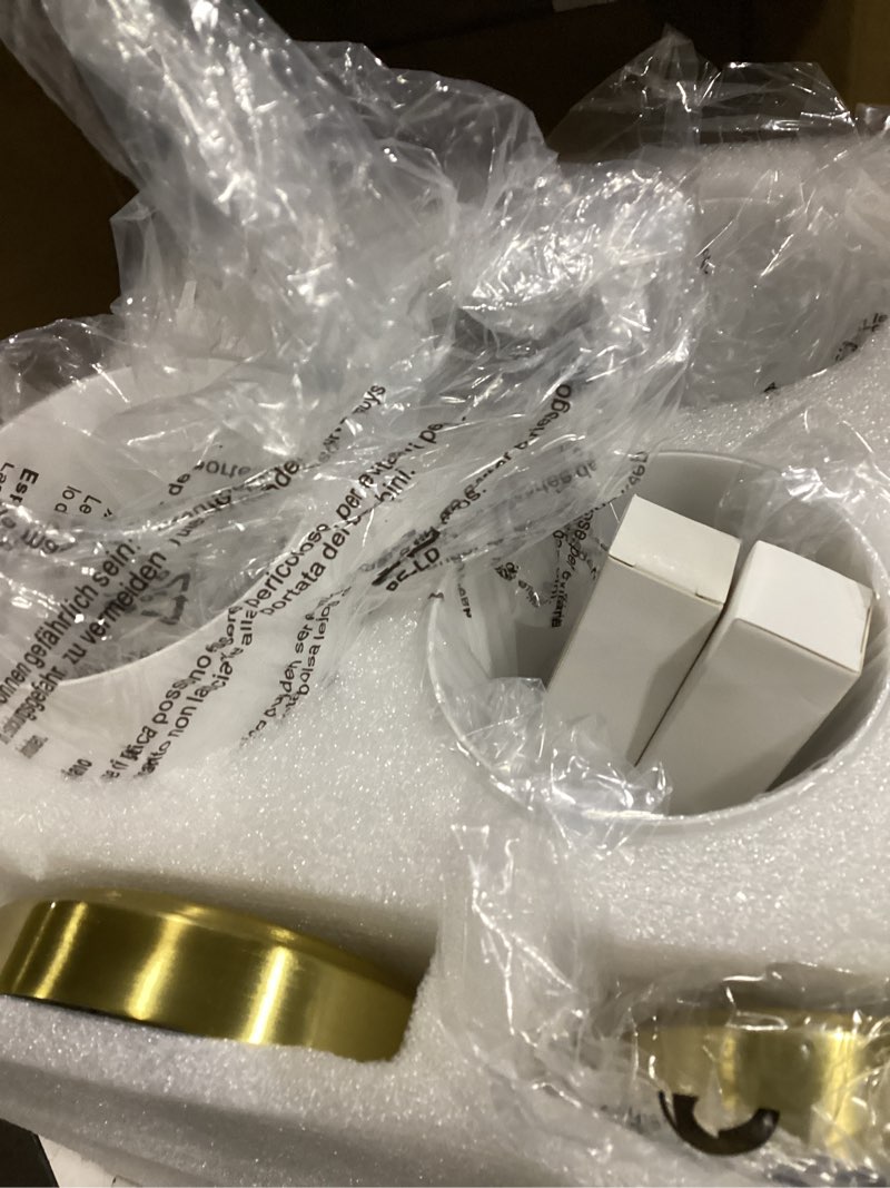 Condition photo showing Good Condition for Mid Century Bathroom Wall Sconce - Set of 2 Modern Brushed Gold Brass Sconces - Frosted Milk White Glass Indoor Dimmable Lighting Fixture with Bulb - Double Vanity Lights for Bedroom Living Room Decor 2 Pack