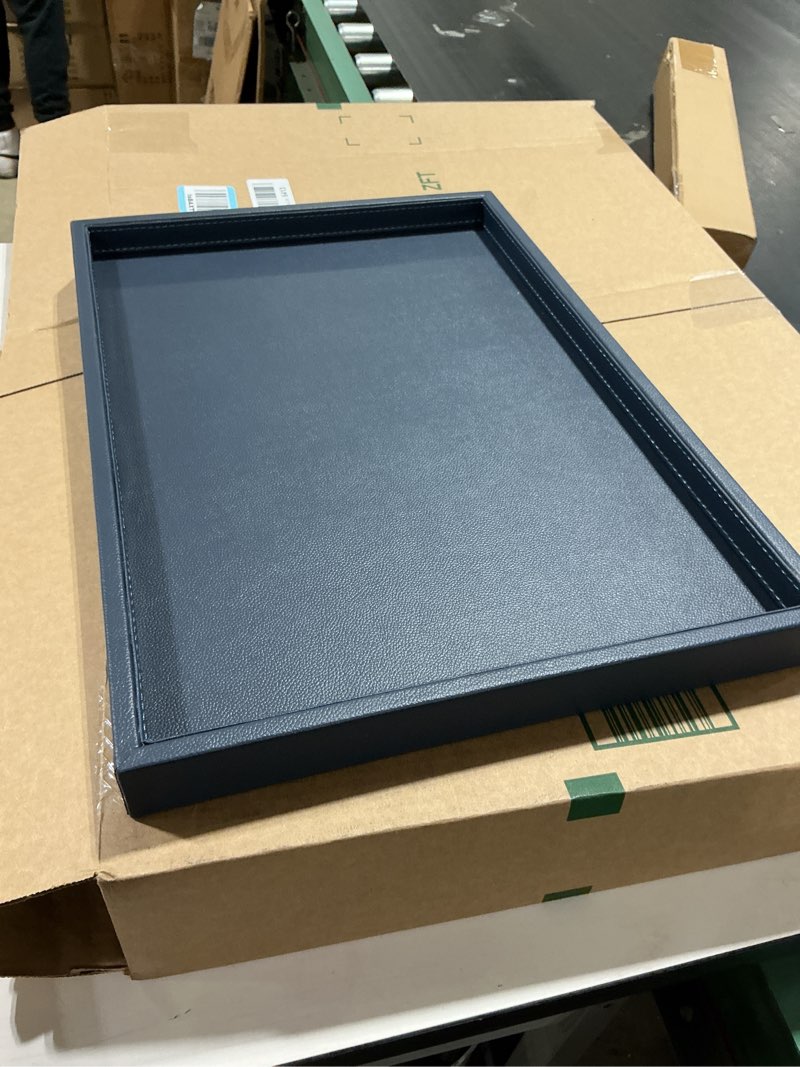 Condition photo showing Good Condition for 20x14 inch rectangular ottoman tray | textured pu leather, waterproof & heat-resistant storage for coffee/dining tables, sofa, bed, entertainment & party (navy blue, 20 * 14in) navy blue 20" x 14" x 1.5"