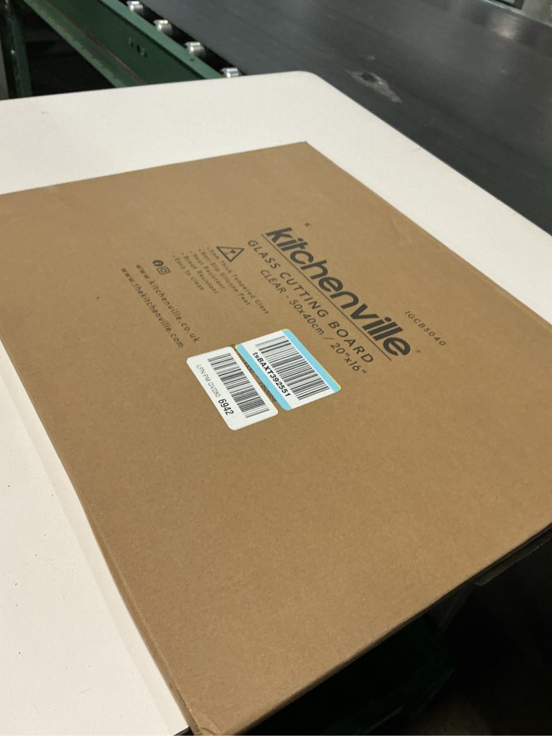 Condition photo showing New/Like New for kitchenville glass cutting board 20”x16”: tempered glass kitchen counter protector - durable- scratch-resistant, heat-proof - clear design transparent 20"l x 16"w