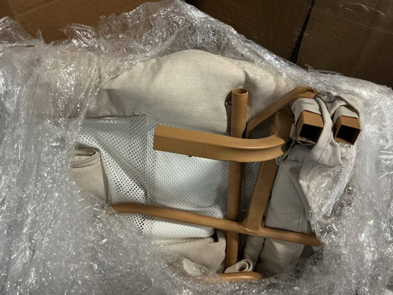 Condition photo showing As Is for tinyiota 3 in 1 baby bassinet,rocking bedside crib sleeper for newborns,adjustable height bassinet with mattress and soft,breathable sheet,full-mesh sides,stable&cozy crib for babies wood grain frame + oatmeal bed
