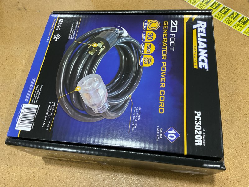 Condition photo showing New/Like New for reliance controls pc3020 pc3020k generator power cord, black