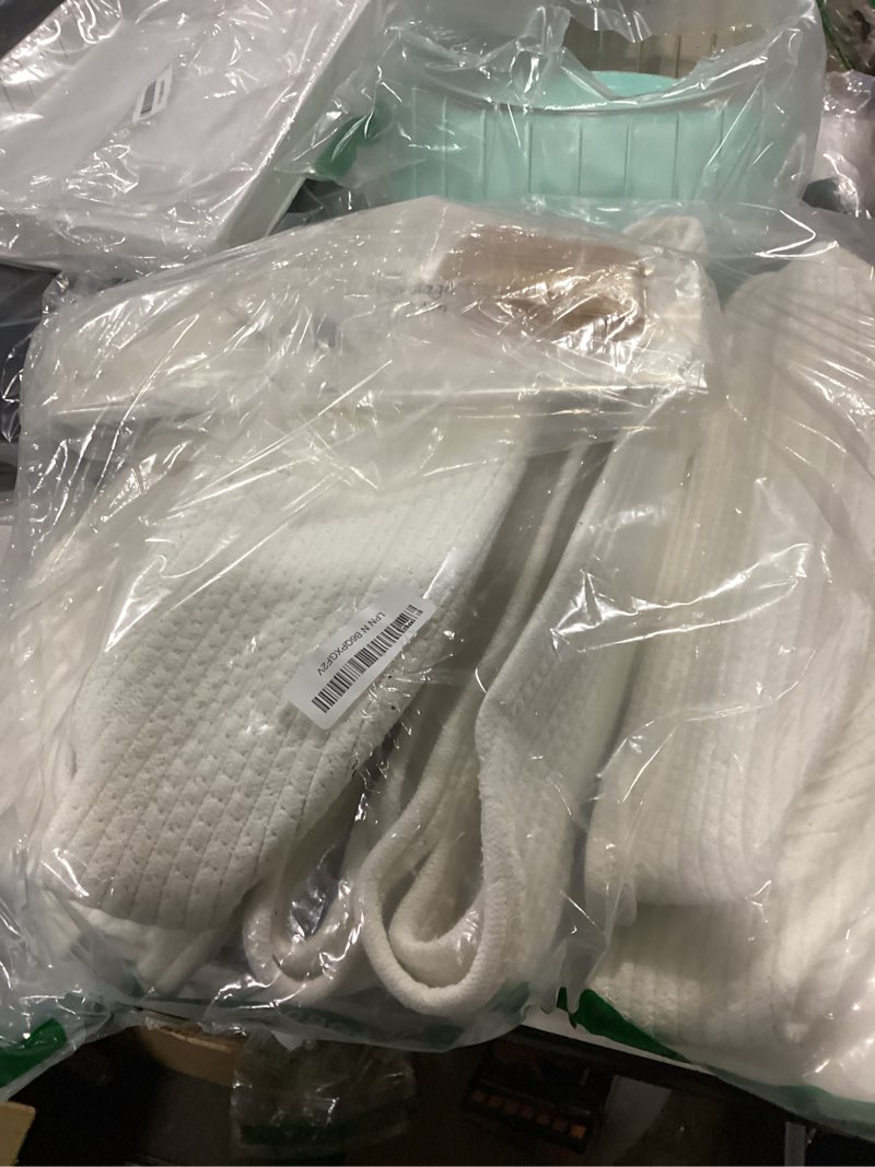 Condition photo showing Good Condition for 8 pack small woven basket with gift bags and ribbons, all 12"x 8"x 5", empty decorative gift chest box, cute baby gift basket for nursery, cotton rope room shelf storage basket with handles, white