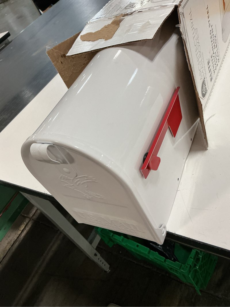 Condition photo showing Good Condition for architectural mailboxes elite classic galvanized steel post mount white mailbox