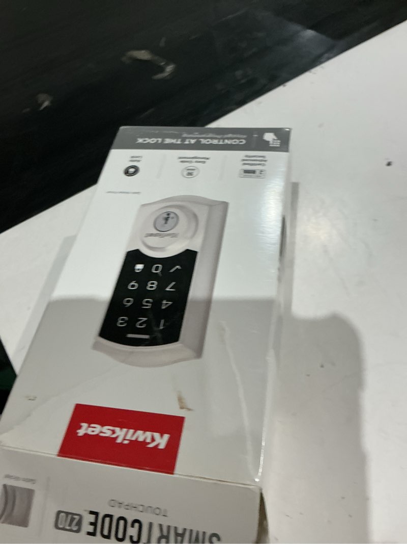 Condition photo showing As Is for kwikset touchpad 270 smartcode satin nickel electronic deadbolt smartkey with keypad