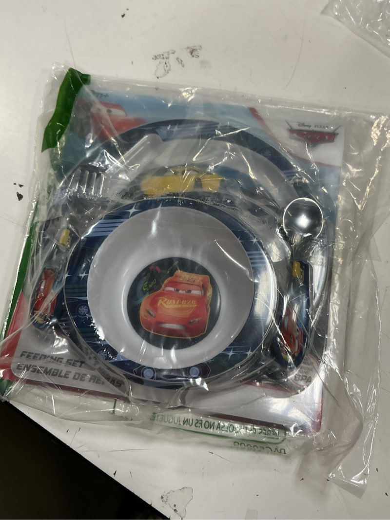 Condition photo showing New/Like New for The First Years Disney/Pixar Cars Dinnerware Set - Toddler Plates and Toddler Utensils - 4 Count