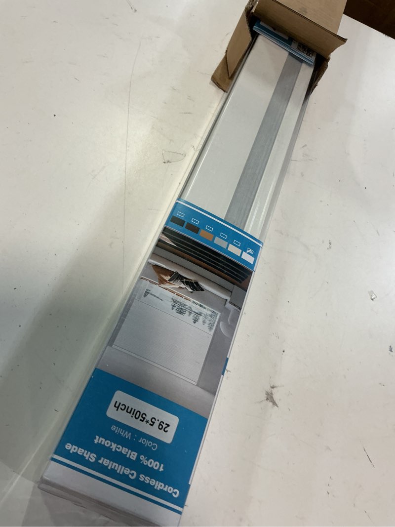 Condition photo showing New/Like New for myshade cordless blackout cellular shades for windows, honeycomb window shades with thermal insulation, child & pet safe room darkening shade, easy install,29.5" w x 50" h, white white 29.5"w x 50"h