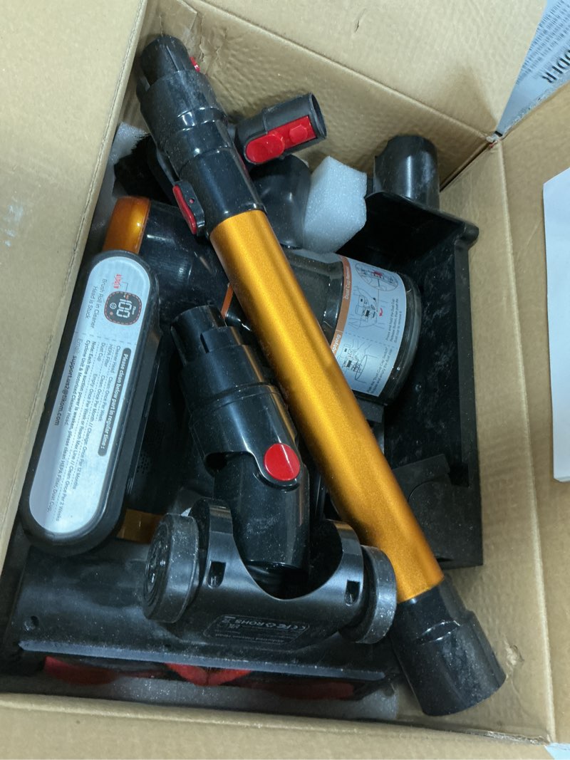 Condition photo showing As Is for tikom v500 cordless vacuum cleaner for home, 40000pa/450w stick vacuum with led touch screen, charging wall dock, anti-tangle, lightweight handheld vacuum for pet hair, hard floor, carpet black&gold