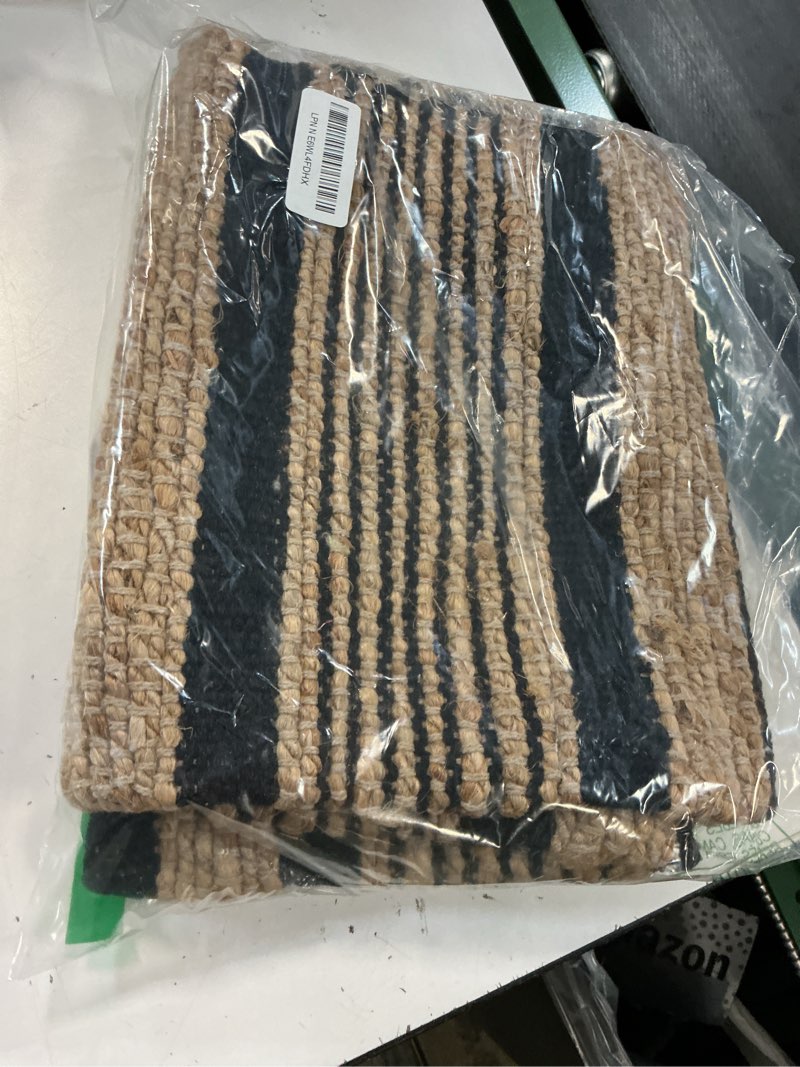 Condition photo showing Good Condition for area rug farmhouse 2x3 feet - hand woven jute cotton rug bohemian rustic vintage - non slip floor rug for bedroom living room kitchen dorm entryway hallway - area rug natural black 2'x3' natural black