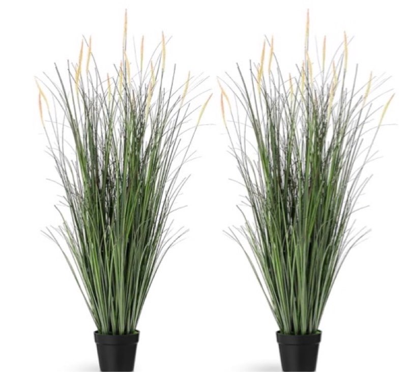 Jexine 2 Pieces Faux Plants Outdoor 4 ft Tall Artificial Grass Plant Potted Artificial Setaria Grass
