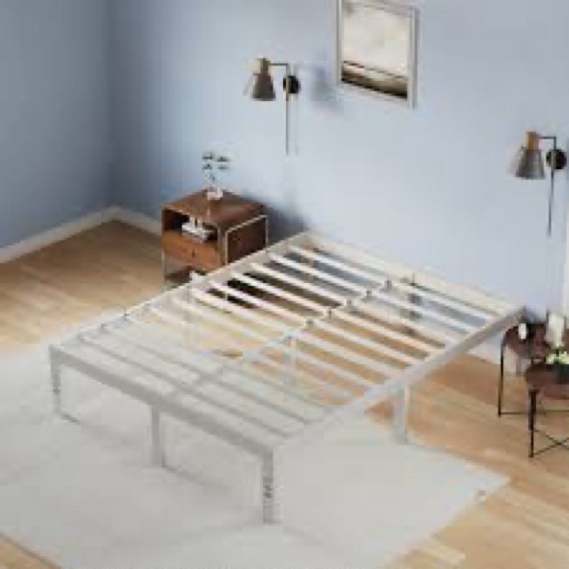 16"  metal platform bed frame with heavy duty steel slat support, no box spring needed