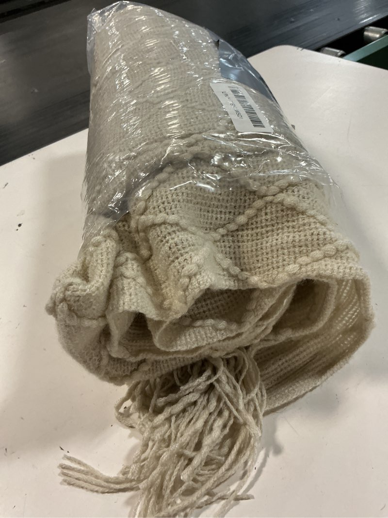 Condition photo showing As Is for bourina beige throw blanket 50 x90 inches throw textured solid soft sofa throw bed runner couch cover knitted decorative blanket bed runner beige 50"x90"