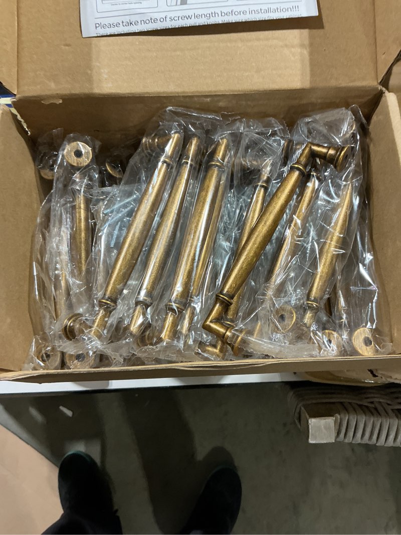 Condition photo showing Good Condition for home edit antique brass cabinet handles 5 inch pulls 20 pack | zinc alloy, flexible diy installation,screws included, for kitchen, dresser, closet & bathroom cabinets hardware 5 inches hole center antique brass 20