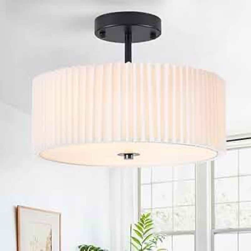bargeni 16.5 inch semi flush mount ceiling light,3 light modern black ceiling light fixture with ple