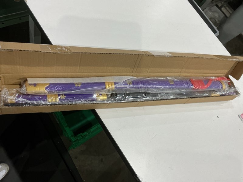 Condition photo showing Good Condition for cold blade katana sword - 41 inches katana replica with holster belt and display stand - sword with authentic design yama enma purple