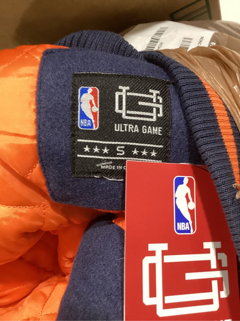 Condition photo showing Good Condition for Ultra Game Men's NBA Official Game Time Varsity Jacket New York Knicks Small Team Color 23