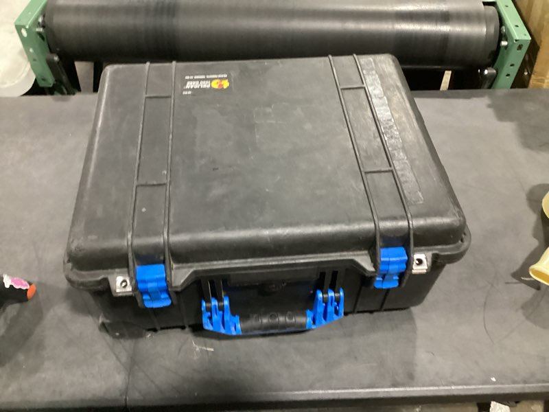 Condition photo showing As Is for pelican color case black 1450 case with blue handle and latches. comes with foam.
