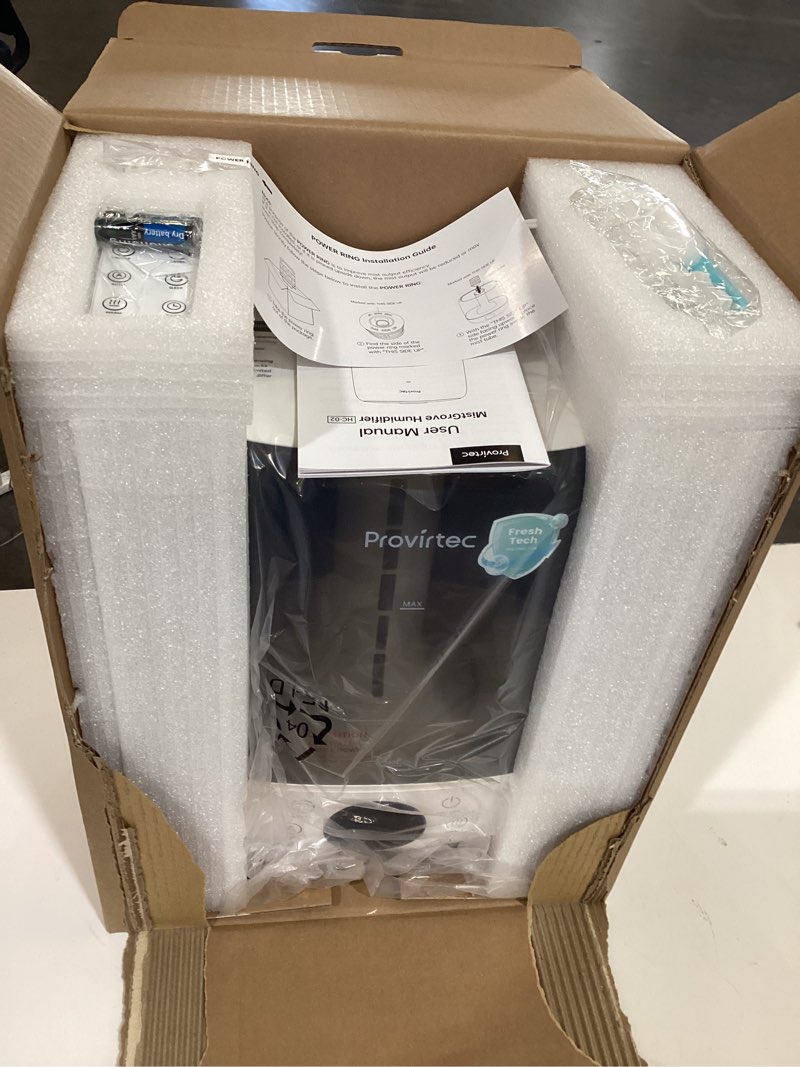 Condition photo showing New/Like New for provirtec 6l self-cleaning humidifier for large room, cleancare warm & cool mist, no-leak design & top fill, 60 hour runtime, quiet ultrasonic auto mode with remote control for bedroom & home