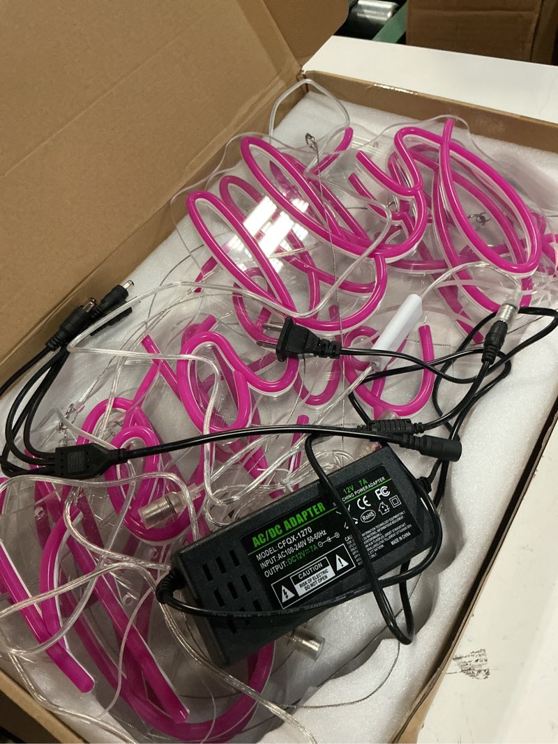 Condition photo showing As Is for you're like really pretty neon sign, led neon light for wall decor,light up sign for wedding, engagement,adapter powered led neon signs for bedroom decor?super large style/88.2in? you're like really pretty rose red