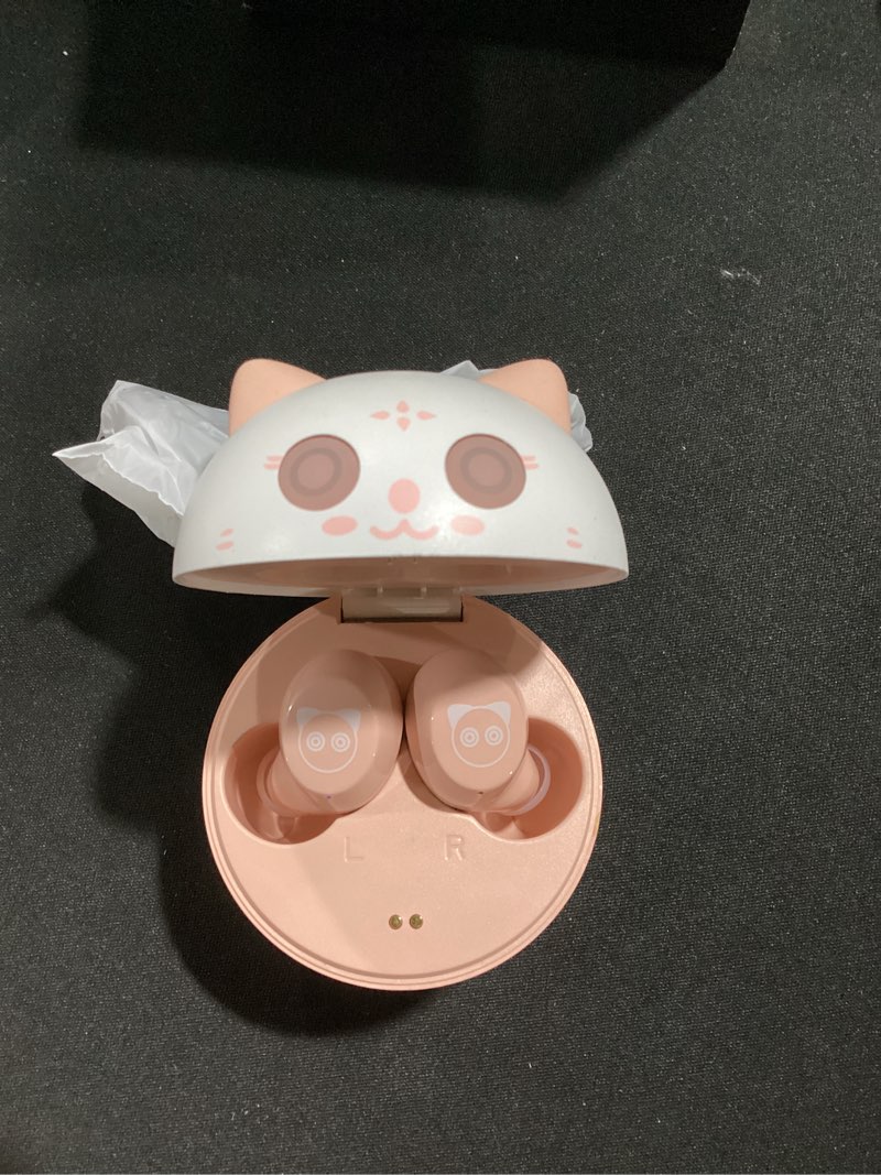 Condition photo showing Good Condition for bluetooth headphones, bluetooth 5.3 headphones hifi stereo, true wireless earbuds, led digital display wireless earpods, ear buds with microphone, ipx5 waterproof earbuds for school/sport(pink cat) k71 pink