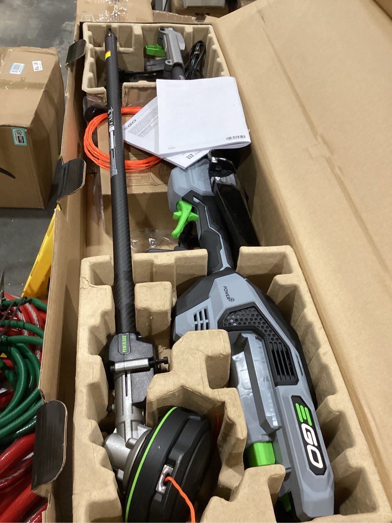 Condition photo showing As Is for ego power+ multi-head system with line iq, powerload 56-volt 17-in straight shaft attachment capable battery string trimmer 5 ah (battery included) (charger included)