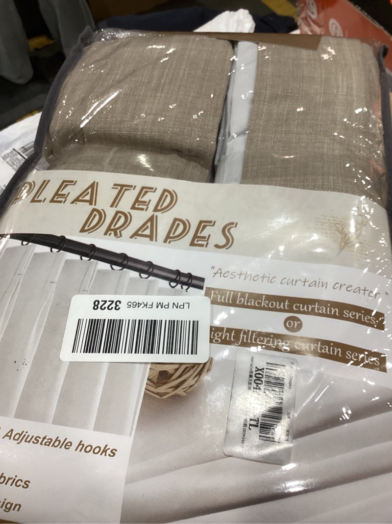 Condition photo showing Good Condition for Pinch Pleated Drapes Linen Room Darkening Curtains 96 Inches Long for Bedroom, Taupe Black Out Floor to Ceiling Sound Dampening Double Layer Living Room Viral Windows Burg 2 Panels Set Burlywood Birch Burlywood Birch 40"W x 96"L (Pack of 2)