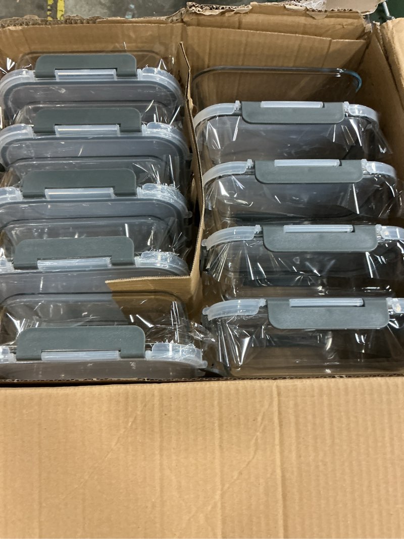 Condition photo showing Good Condition for ((  missing one lid))komuee 10 packs 30 oz glass meal prep containers,glass food storage containers with lids,airtight lunch bento boxes,microwave,freezer and dishwasher,gray