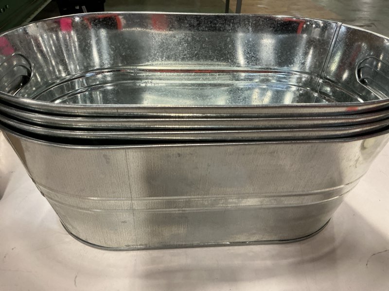 Condition photo showing Good Condition for 4 Pack Galvanized Tub 3.1 Gallon Ice Bucket Large Metal Drink Buckets for Parties Beer Beverage Tub with Carry Handles for Champagne Cocktails Wine Cooling for Mimosa Bar Supplies