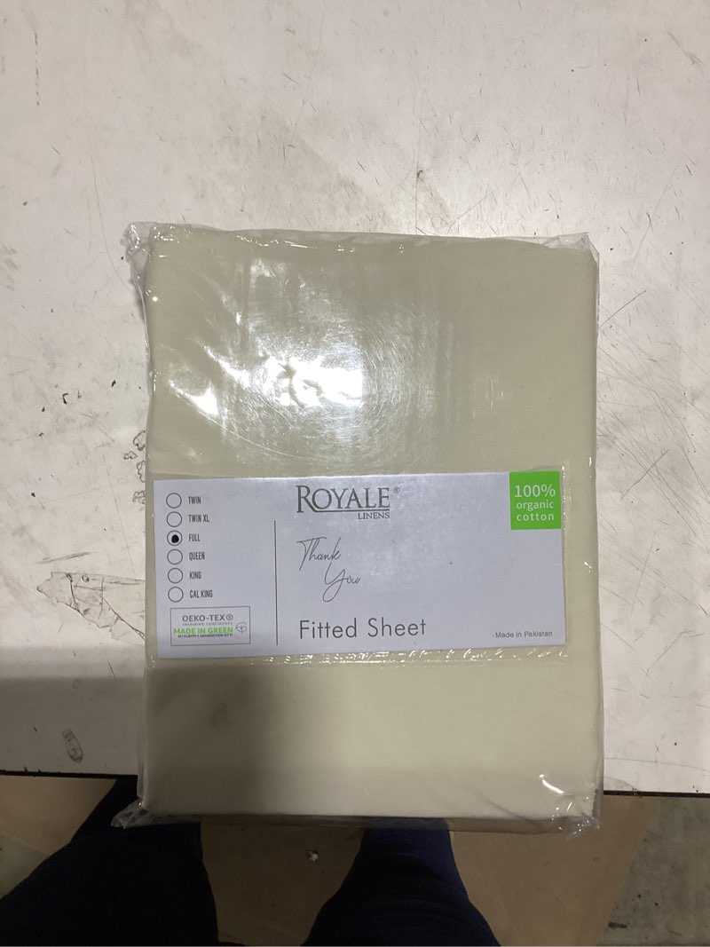 Condition photo showing New/Like New for royale linens 100% organic cotton fitted sheet - percale weave - super soft deep pocket bottom sheets - white elastic sheet full size - full fitted sheets only - (54"x75"+15", cream) cream full