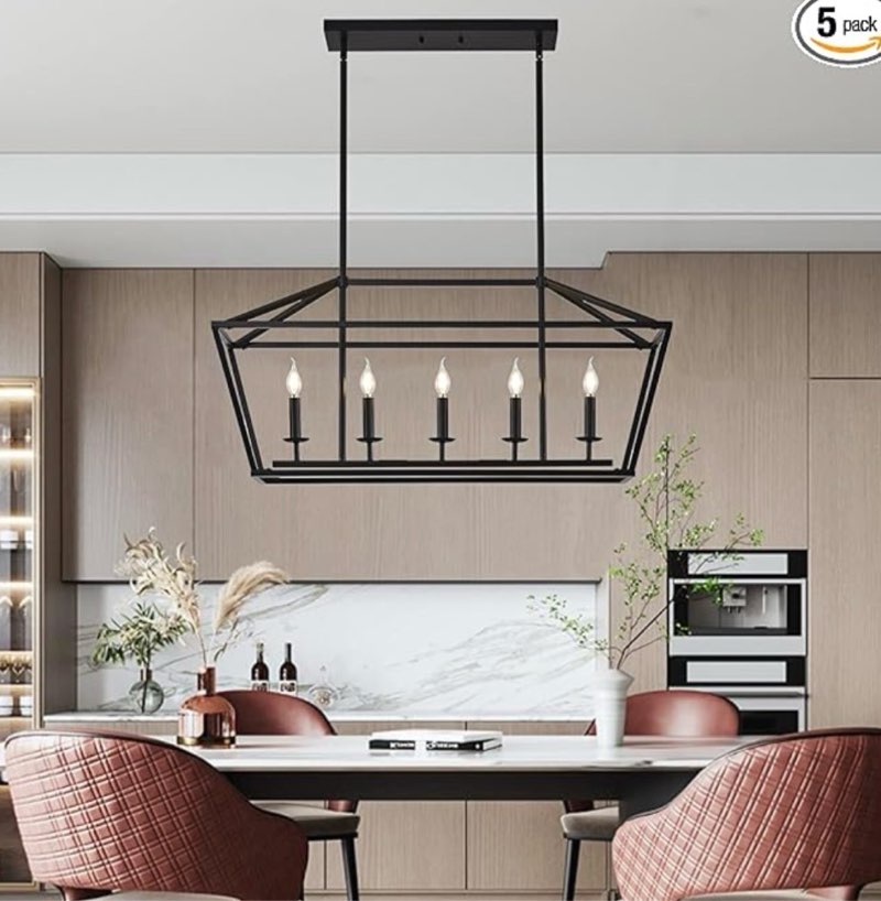 allen + roth lane 5 -light matte black transitional linear medium indoor/outdoor hanging kitchen island light