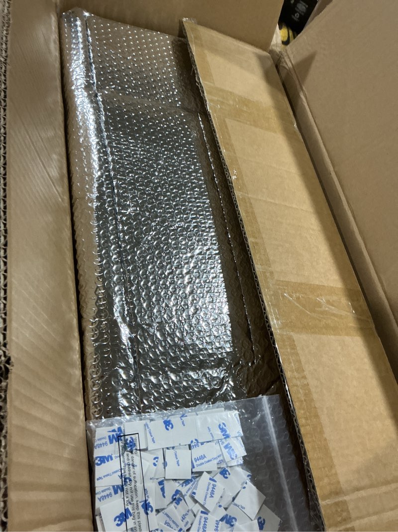 Condition photo showing As Is for Gerrii 16 Pcs 16 P Garage Door Insulation Kit Double Bubble Insulation Panels Reflective Aluminum Radiant Thermal Winter Summer Barrier Sheets 100 Tape for Attic Garage Wall (20.5 x 54 Inch) 16 20.5 x 54 Inch