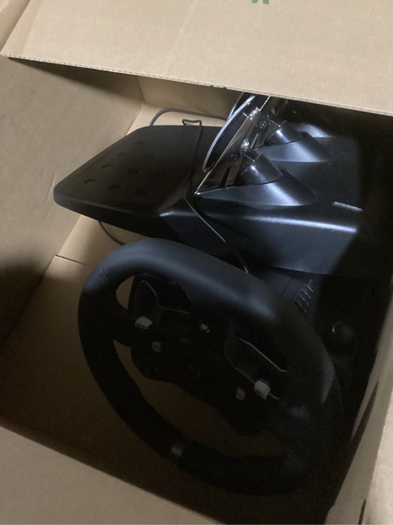Condition photo showing Good Condition for logitech g920 driving force racing wheel and floor pedals, real force feedback, stainless steel paddle shifters, leather steering wheel cover for xbox series x|s, xbox one, pc, mac - black wheel kit - black