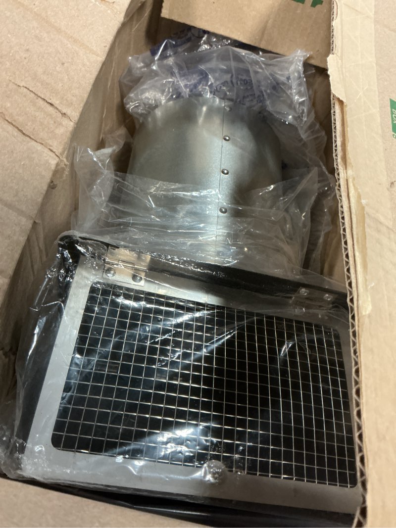 Condition photo showing Good Condition for 6 inch hooded wall vent with screen and damper,6 inch wall exhaust vent cover dryer ventilation cap exterior for kitchen range hood air exhaust,external extractor w/non return flap,galvanized steel 6 inch black