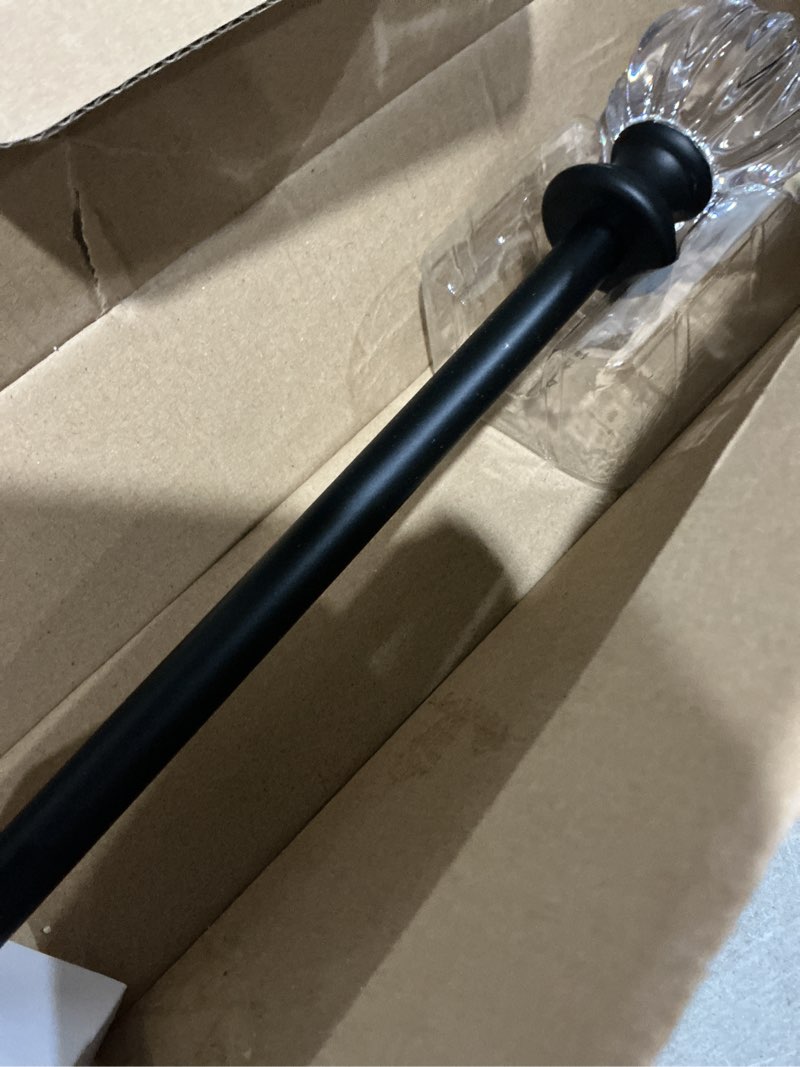 Condition photo showing As Is for style selections talia 48-in to 84-in matte black steel single curtain rod with finials