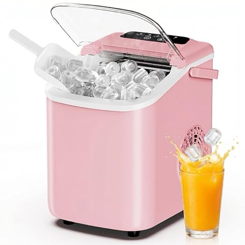 dumos ice maker countertop, ice machine with portable handle, basket and scoop, 26lbs daily, 9 bullet cubes in 6-8 mins, auto-cleaning for home, kitchen, office, outdoors, rv camping