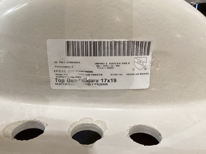 Condition photo showing As Is for top sink 17x19 inch white