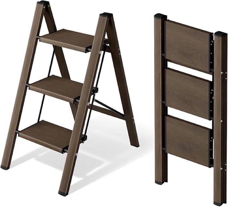 Mayi Plus 3 Step Ladder,Aluminum Folding Step Stool for Adults,Step Ladder with Wide Anti-Slip Pedal