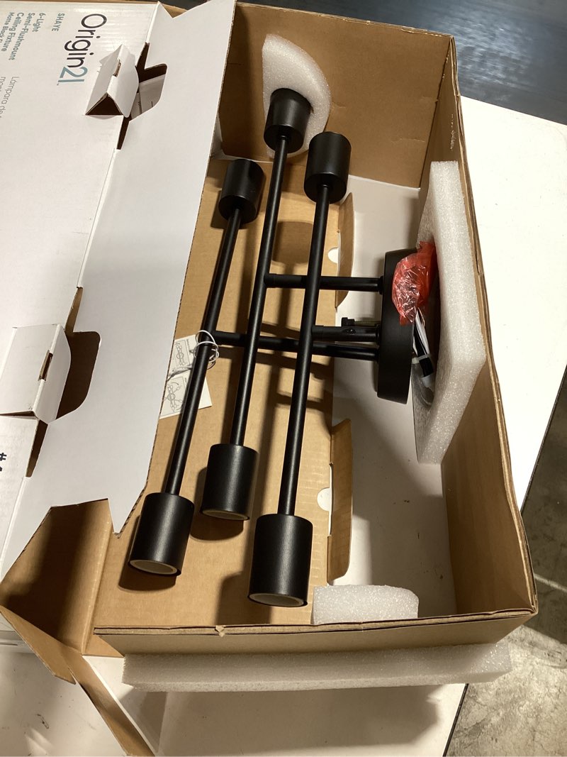 Condition photo showing As Is for origin 21 shaye 6-light 17-in matte black semi flush mount light