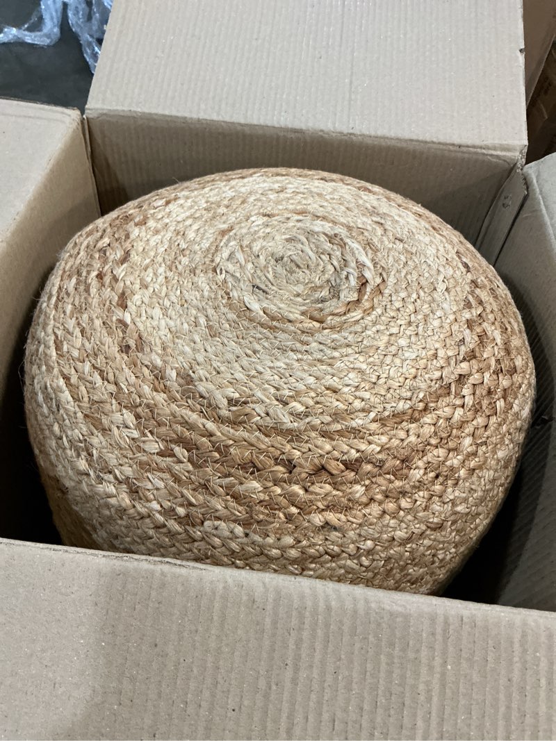 Condition photo showing Good Condition for frelish decor pedestal pouf ottoman hand braided 100% jute pouf foot stool |foot rest for couch living room bedroom - extra seat for patio (16" diameter x 18" height) - natural jute