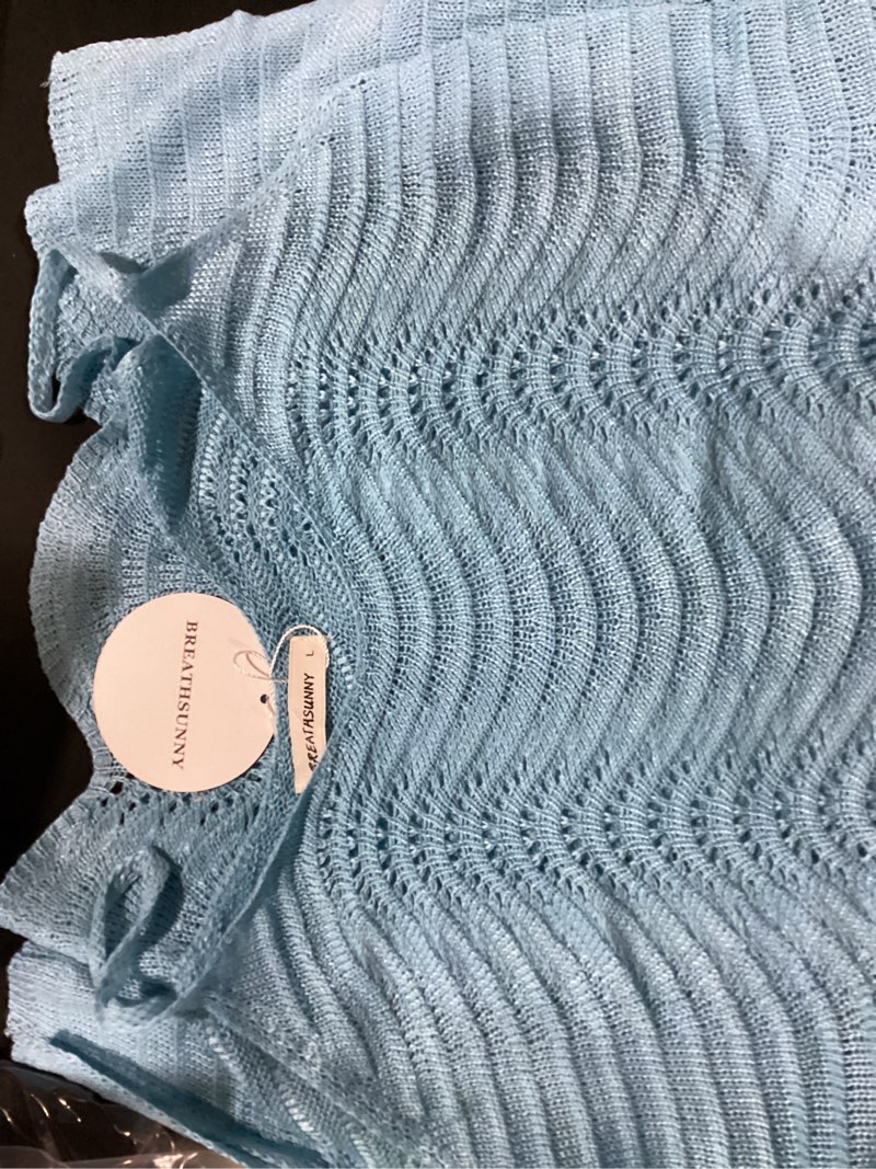 Condition photo showing Good Condition for breathsunny womens crochet swimsuit cover up beach dress 2026 summer sexy sheer knit bathing suit swim coverup dress large blue