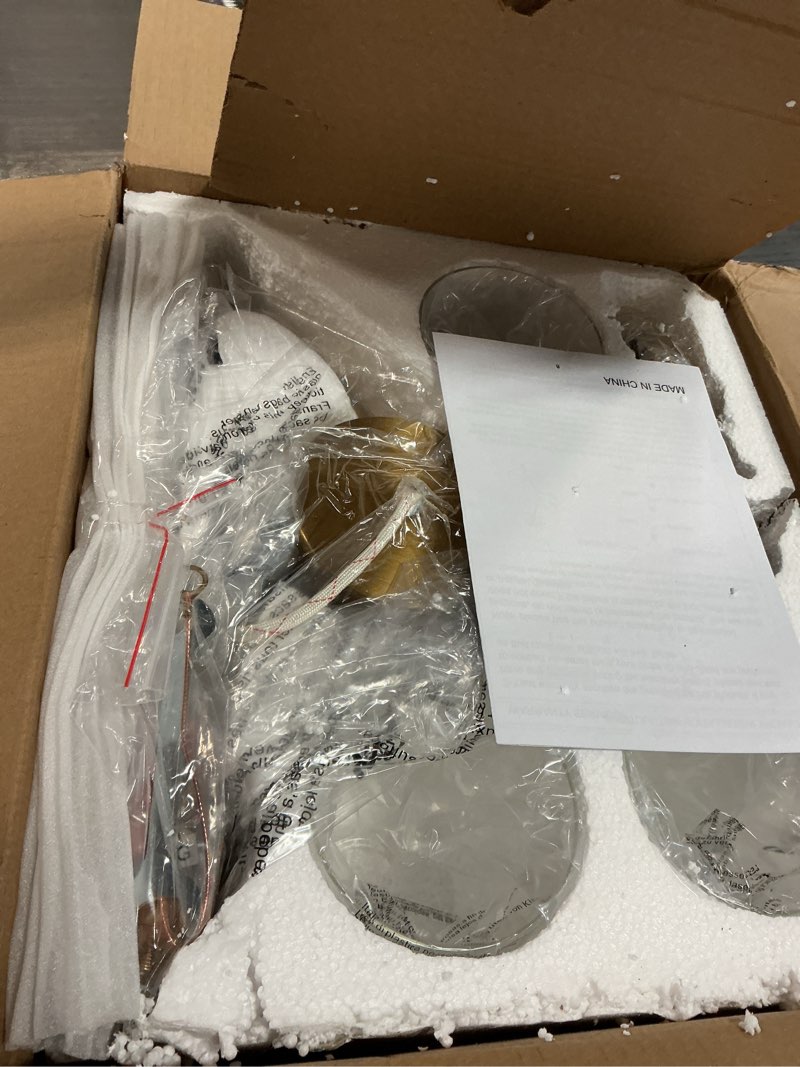 Condition photo showing Good Condition for 3-Light Gold Dining Room Chandeliers Over Table, Contemporary Kitchen Island Pendant Lighting, Industrial Hanging Light Fixture for Entryway Hallway Foyer Bedroom, Clear Glass Shade